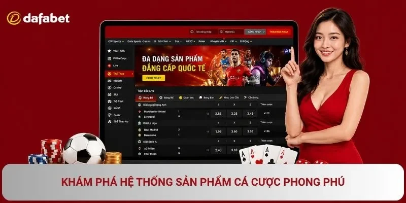 Các sản phẩm cá cược nổi bật tại Dafabet gồm thể thao casino slot game và poker